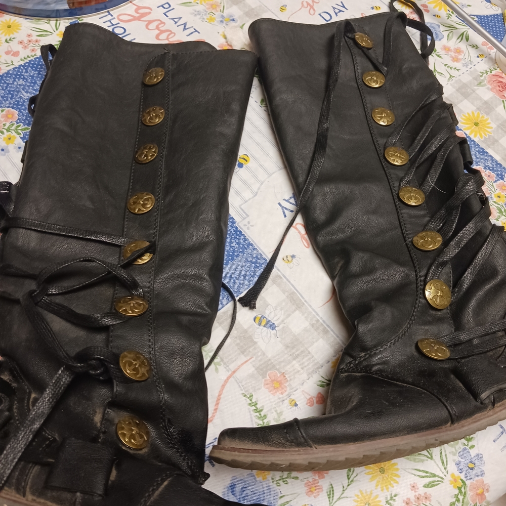 Elegant Black Lace-Up Boots with Gold Accents